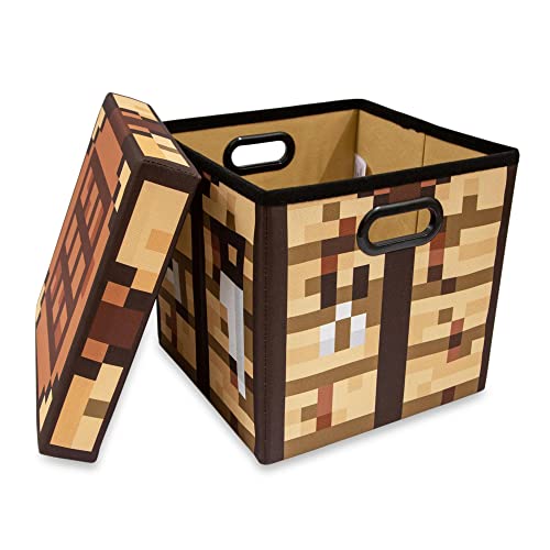 Minecraft Crafting Table 13-Inch Storage Bin Chest With Lid | Foldable Fabric Basket Container, Cube Organizer With Handles, Cubby For Shelves, Closet | Home Decor Essentials, Video Game Gifts