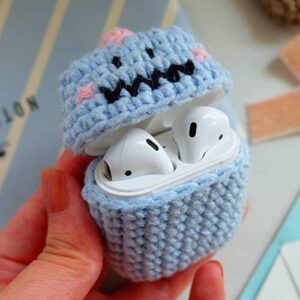 mirkoo cute airpods case cover, premium handmade knitted protective case cover for airpods/airpods 2 charging case (little dinosaur)