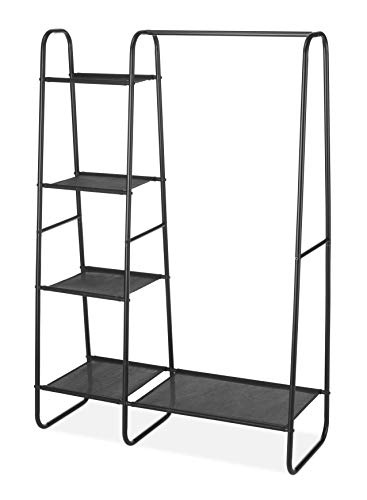 Whitmor Freestanding Wardrobe w/Fine Mesh Fabric Shelves for Portable Clothing Storage, Black