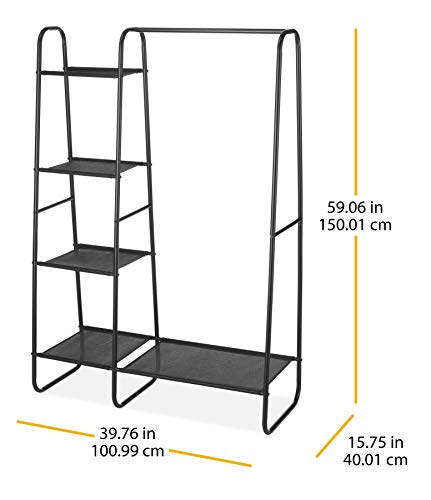 Whitmor Freestanding Wardrobe w/Fine Mesh Fabric Shelves for Portable Clothing Storage, Black