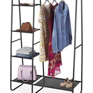 Whitmor Freestanding Wardrobe w/Fine Mesh Fabric Shelves for Portable Clothing Storage, Black