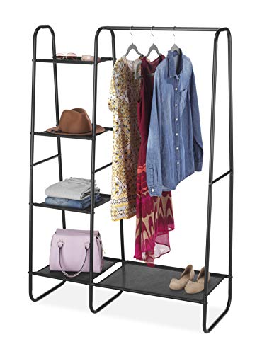 Whitmor Freestanding Wardrobe w/Fine Mesh Fabric Shelves for Portable Clothing Storage, Black