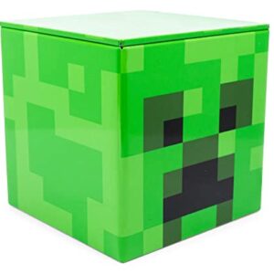 MINECRAFT Creeper 4-Inch Tin Storage Box Cube Organizer with Lid | Basket Container, Cubby Cube Closet Organizer, Home Decor Playroom Accessories | Video Game Toys, Gifts and Collectibles