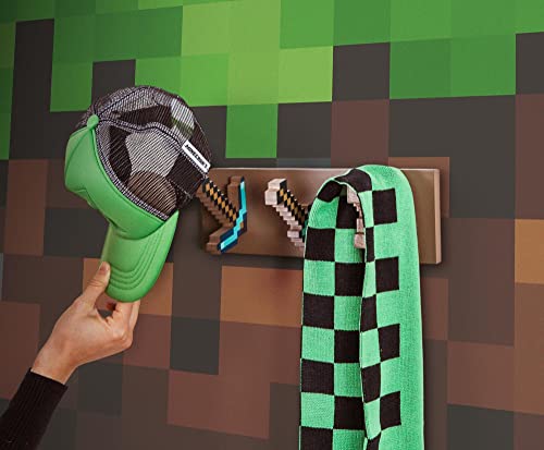 Ukonic Minecraft Diamond Tool Wall Coat Hooks Storage Rack Organizer | Freestanding Hat and Coat Rack Wall Mount, Home Decor Room Essentials | Video Game Gifts and Collectibles