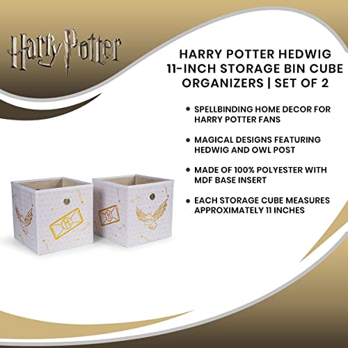 Harry Potter Hedwig 11-Inch Storage Bin Cube Organizers, Set of 2 | Fabric Basket Container, Cubby Cube Closet Organizer | Wizarding World Gifts And Collectibles