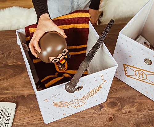 Harry Potter Hedwig 11-Inch Storage Bin Cube Organizers, Set of 2 | Fabric Basket Container, Cubby Cube Closet Organizer | Wizarding World Gifts And Collectibles