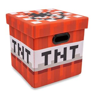 minecraft tnt block 13-inch storage bin chest with lid | foldable fabric basket container, cube organizer with handles, cubby for shelves, closet | home decor essentials, video game gifts