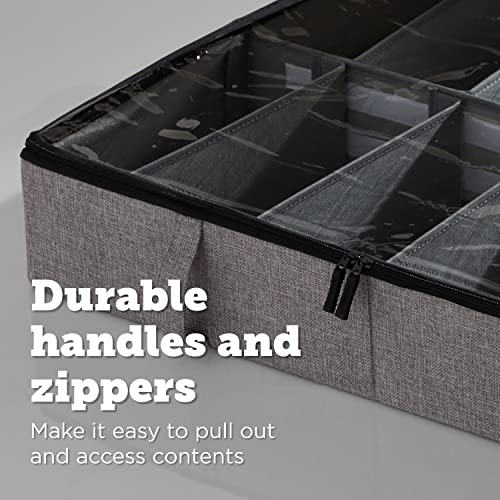 StorageLAB Under Bed Storage Containers, 1-Pack Underbed Shoe Organizer with Adjustable Dividers, Clear Windows, and Sturdy Handles, Use as Clothes Organizer, Blanket Organizer, Toy Storage (Set of 1)