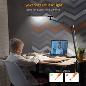 PHIVE LED Desk Lamp, Architect Clamp on Desk Light, Eye-Caring Metal Swing Arm Drafting Table Lamp, Dimmable, 4 Color Modes - Great for Workbench, Office, Task, Reading, Drawing (Upgraded Version)
