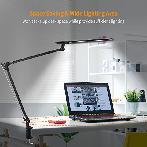 PHIVE LED Desk Lamp, Architect Clamp on Desk Light, Eye-Caring Metal Swing Arm Drafting Table Lamp, Dimmable, 4 Color Modes - Great for Workbench, Office, Task, Reading, Drawing (Upgraded Version)