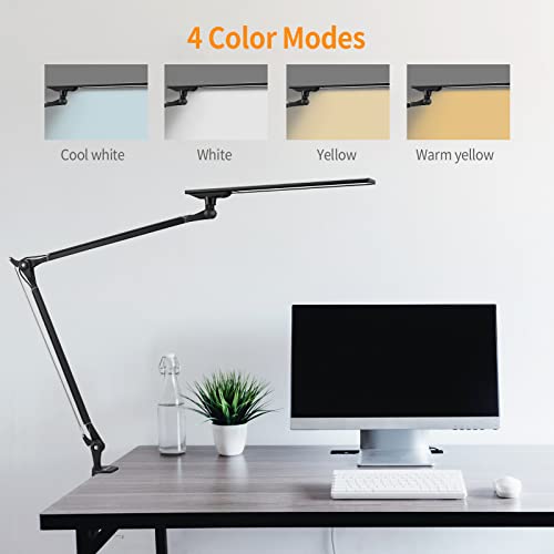 PHIVE LED Desk Lamp, Architect Clamp on Desk Light, Eye-Caring Metal Swing Arm Drafting Table Lamp, Dimmable, 4 Color Modes - Great for Workbench, Office, Task, Reading, Drawing (Upgraded Version)