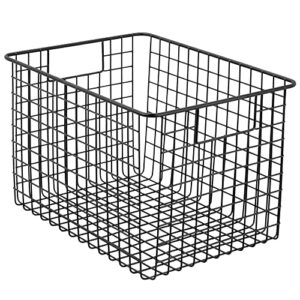 mDesign Metal Wire Food Storage Basket Organizer with Handles for Organizing Kitchen Cabinets, Pantry Shelf, Bathroom, Laundry Room, Closets, Garage - Concerto Collection - 2 Pack - Black