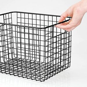 mDesign Metal Wire Food Storage Basket Organizer with Handles for Organizing Kitchen Cabinets, Pantry Shelf, Bathroom, Laundry Room, Closets, Garage - Concerto Collection - 2 Pack - Black