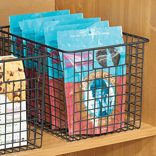 mDesign Metal Wire Food Storage Basket Organizer with Handles for Organizing Kitchen Cabinets, Pantry Shelf, Bathroom, Laundry Room, Closets, Garage - Concerto Collection - 2 Pack - Black