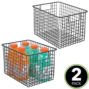 mDesign Metal Wire Food Storage Basket Organizer with Handles for Organizing Kitchen Cabinets, Pantry Shelf, Bathroom, Laundry Room, Closets, Garage - Concerto Collection - 2 Pack - Black