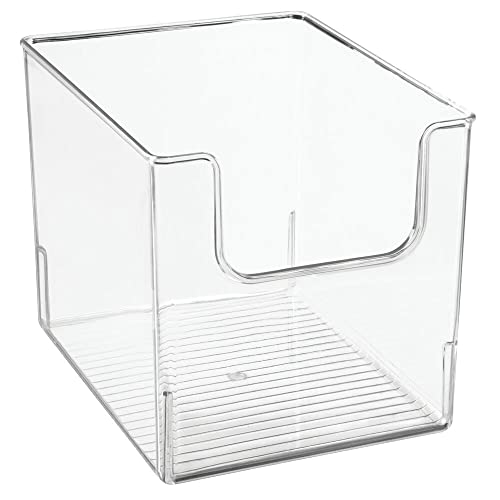 mDesign Modern Plastic Open Front Dip Storage Organizer Bin Basket for Closet Organization - Shelf, Cubby, Cabinet, and Cupboard Organizing Decor - Ligne Collection - 4 Pack - Clear