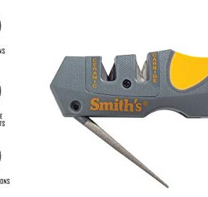 Smith’s 50918 Pocket Pal Knife Sharpener - Preset Carbide & Ceramic Stone - Fold-Out Diamond Coated Rod - Outdoor Knife & Hook Sharpener - Handheld, Compact, Lightweight - Ergonomic Grip Multitool