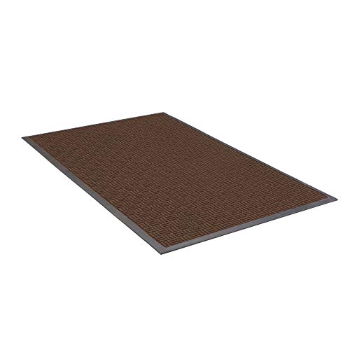 Amazon Basics Molded Carpet & Rubber Commercial Scraper Entrance Mat Parquet Pattern, Brown, 2 x 3