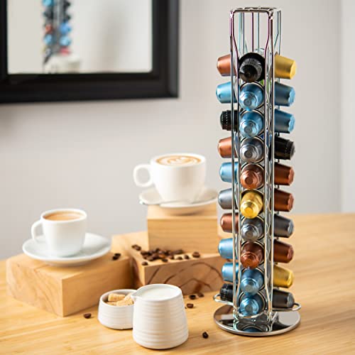 Mixpresso Capsule Spinning Carousel Holder I 360 Degree Rotatable Coffee Capsules Holder Rack I Solid Base | Holds 40 Coffee Pods Easy Access, Espresso Pod Holder For Home & Office