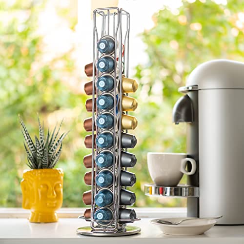 Mixpresso Capsule Spinning Carousel Holder I 360 Degree Rotatable Coffee Capsules Holder Rack I Solid Base | Holds 40 Coffee Pods Easy Access, Espresso Pod Holder For Home & Office