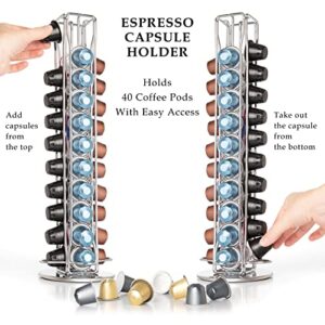 Mixpresso Capsule Spinning Carousel Holder I 360 Degree Rotatable Coffee Capsules Holder Rack I Solid Base | Holds 40 Coffee Pods Easy Access, Espresso Pod Holder For Home & Office