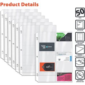 50/Box Clear Heavyweight Business Card Sleeve Pages, Refill Pages, 10 Pockets Per Sheet, 3 Ring Business Card Binder Sheets, by Better Office Products, 50 Count