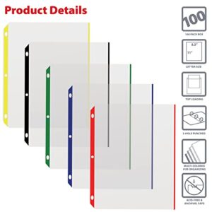 Color Edge Sheet Protectors, 100/Box, by Better Office Products, Color Coded Edges, 8.5 x 11 Inches, 5 Assorted Colors, 100 Pack