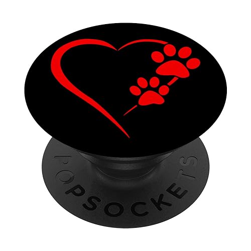 Red Heart Paw Print Dog Paw Cute Dog Love Black Dog PopSockets Standard PopGrip