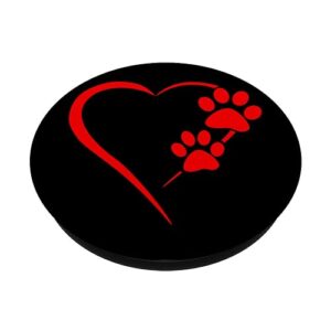 Red Heart Paw Print Dog Paw Cute Dog Love Black Dog PopSockets Standard PopGrip