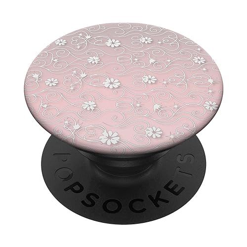 Pink White Flower Cell Phone Button Holder Pop Out Back Knob PopSockets PopGrip: Swappable Grip for Phones & Tablets PopSockets Standard PopGrip