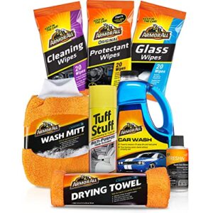 armor all car wash and cleaner kit, includes cleaning wipes for car interior, cleaner concentrate, car air freshener, microfiber towels (8 piece kit)