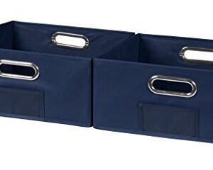 Cheer Home Storage Set of 2 Foldable Fabric Low Square Storage Bins- Navy Blue