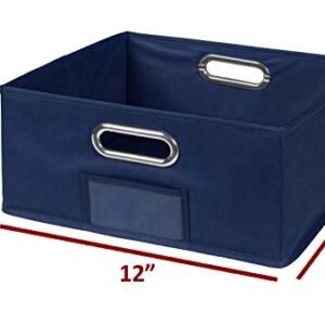 Cheer Home Storage Set of 2 Foldable Fabric Low Square Storage Bins- Navy Blue