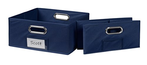 Cheer Home Storage Set of 2 Foldable Fabric Low Square Storage Bins- Navy Blue