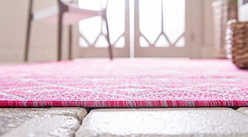 Unique Loom Outdoor Trellis Collection Area Rug - Tribal Trellis (4' 1" x 6' 1" Rectangle, Fuschia/ Gray)