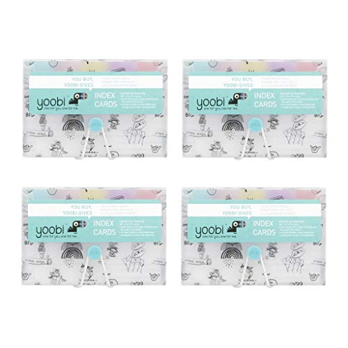 Yoobi Index Cards with Case | 4 Pack of Fun | 400 Total Notecards with Holder | Create Flash Cards for Homeschool