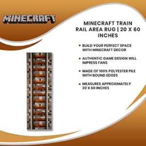 Minecraft Train Rail Area Rug | Indoor Floor Mat, Accent Rugs For Living Room and Bedroom, Home Decor For Kids Playroom | Video Game Gifts And Collectibles | 20 x 60 Inches