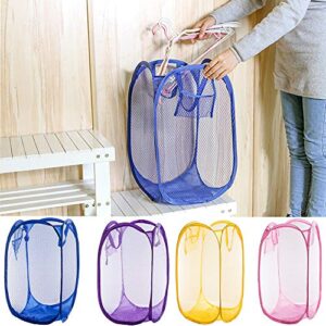 Qtopun Mesh Popup Laundry Hamper, 4 Pack Foldable Portable Dirty Clothes Basket for Bedroom, Kids Room, College Dormitory and Travel (Yellow,Pink, Purple,Dark Blue)