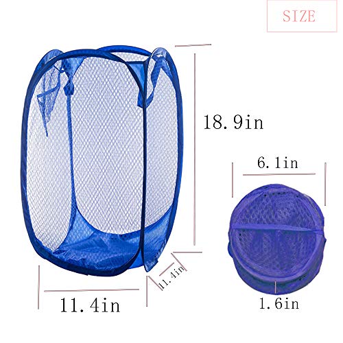 Qtopun Mesh Popup Laundry Hamper, 4 Pack Foldable Portable Dirty Clothes Basket for Bedroom, Kids Room, College Dormitory and Travel (Yellow,Pink, Purple,Dark Blue)