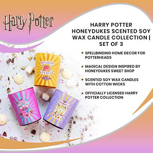 Harry Potter Honeydukes Scented Soy Wax Candle Collection, Set of 3 with Unique Fragrances | 20-Hour Burn Time | Home Decor Housewarming Essentials, Wizarding World Hogwarts Gifts and Collectibles