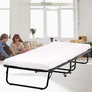 Guest Bed Folding Bed Frame with 3.9 Inch Foam Mattress Fold Up Heavy Duty Extra Portable Camping Cots with Wheels Hideaway Temporary Single Twin Size Rollaway Bed for Adults,Kids - 300LBS Capacity