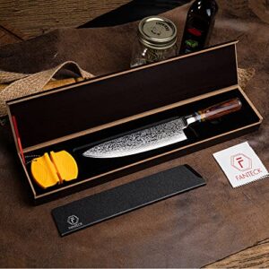 FANTECK Chef Knife 8 Inch, Japanese Damascus Kitchen Knife, VG10 67 Layer High Carbon Stainless Steel Professional Sharp Chef’s Knife,Pakkawood Handle,Gift box,Plastic sheath& Sharpener