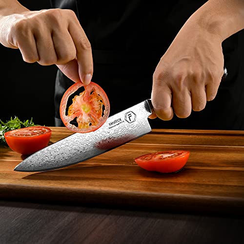 FANTECK Chef Knife 8 Inch, Japanese Damascus Kitchen Knife, VG10 67 Layer High Carbon Stainless Steel Professional Sharp Chef’s Knife,Pakkawood Handle,Gift box,Plastic sheath& Sharpener