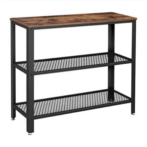 vasagle 40" industrial console table, 3 tier entryway table with storage shelf, narrow sofa table for living room, hallway, entrance hall, corridor, bedroom, rustic brown and black ulnt81bx