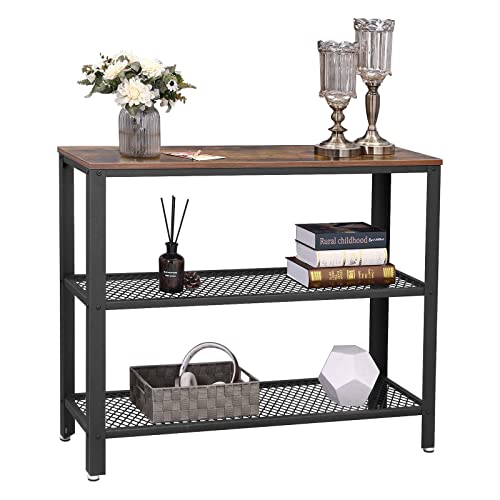 VASAGLE 40" Industrial Console Table, 3 Tier Entryway Table with Storage Shelf, Narrow Sofa Table for Living Room, Hallway, Entrance Hall, Corridor, Bedroom, Rustic Brown and Black ULNT81BX