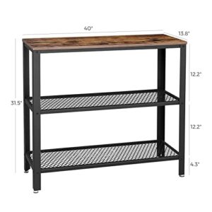 VASAGLE 40" Industrial Console Table, 3 Tier Entryway Table with Storage Shelf, Narrow Sofa Table for Living Room, Hallway, Entrance Hall, Corridor, Bedroom, Rustic Brown and Black ULNT81BX