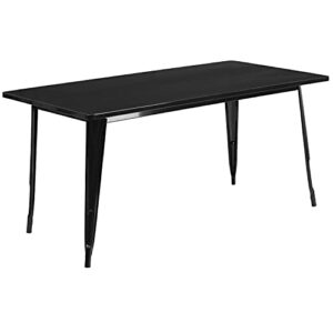 EMMA + OLIVER Commercial Grade Rectangular Black Metal Indoor-Outdoor Table Set-6 Stack Chairs