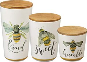 primitives by kathy kitchen canisters, set of 3, bees - kind, sweet, humble