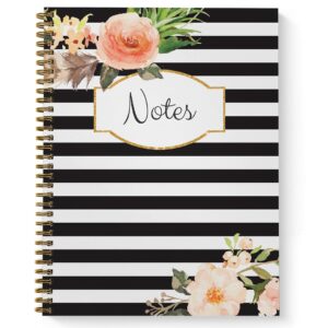 Softcover Classic Floral Notes 8.5" x 11" Spiral Notebook/Journal, 120 College Ruled Pages, Durable Gloss Laminated Cover, Gold Wire-o Spiral. Made in the USA