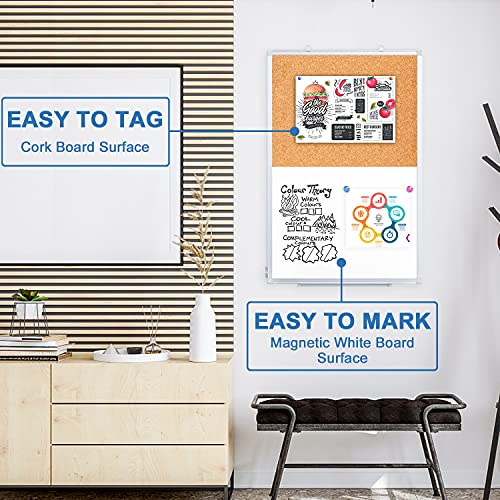 Dry Erase Board and Cork Board Combo, Magnetic White Board Combination Bulletin Board for Office Wall, 36 x 24 Inches Push Pin Whiteboard Vision Board for Home Office with 3 Marker 1 Erase 6 Magnet